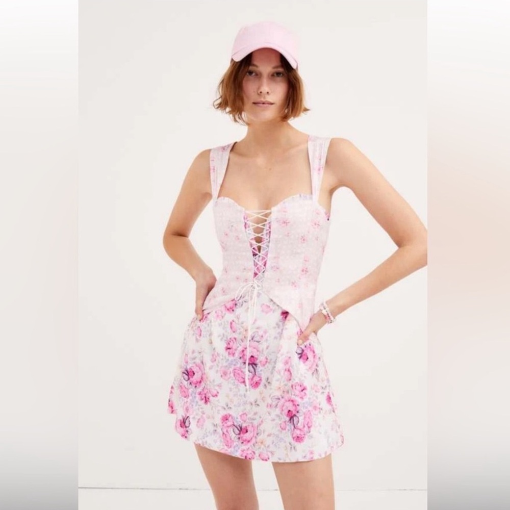 For Love & Lemons Taylor Lace-Up Satin Bustier Mini Dress